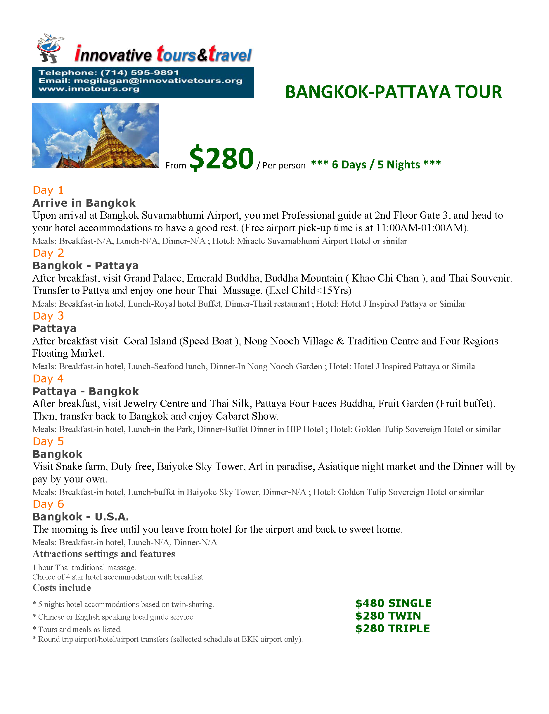 Bangkok-Pattaya THAILAND_6D5N